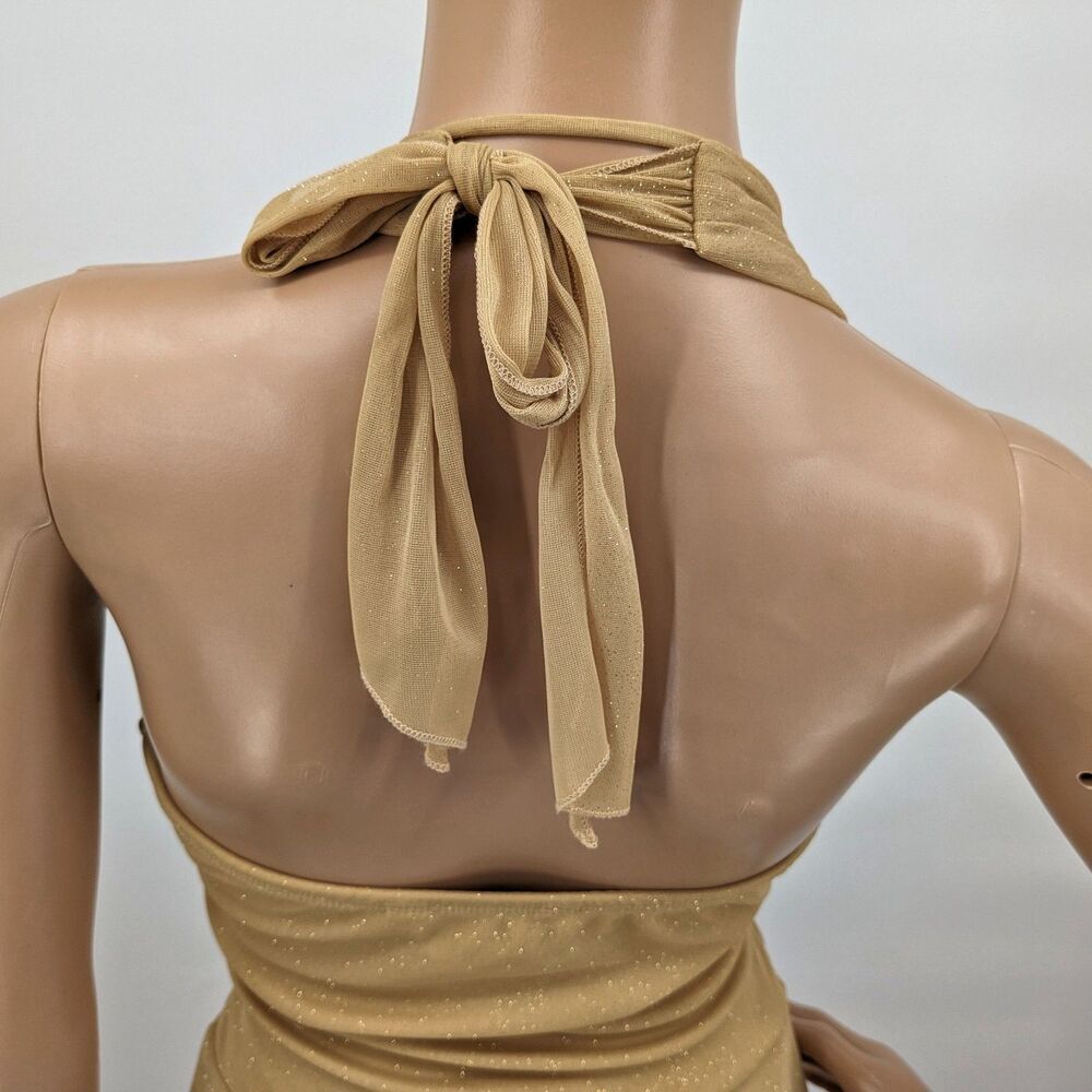 Vintage y2k Speechless Gold Midi Dress Fairycore Glitter Halter Siren Size S - Picture 11 of 12